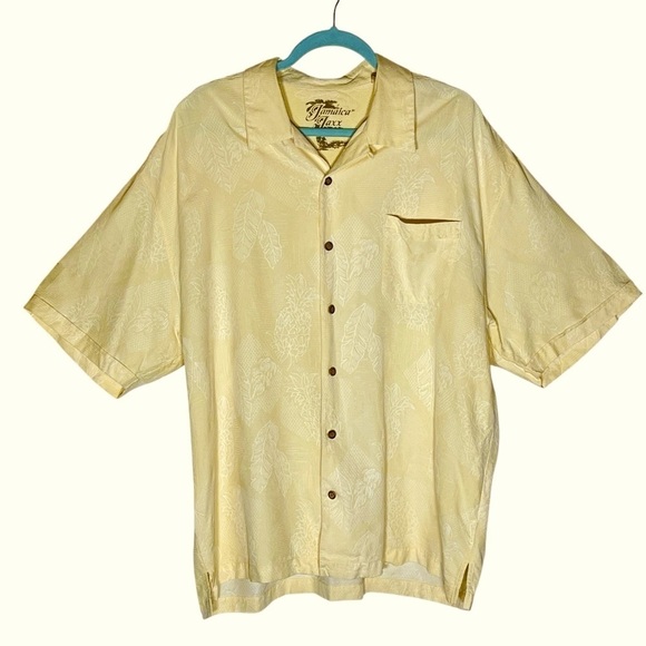 Jamaica Jax Silk Hawaiian Short Sleeve Yellow  Floral Button Up Men’s XXL - Picture 1 of 9